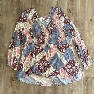 Maurice’s Women's Patchwork Floral V-Neck Peplum Top - Multicolor - Size 1X